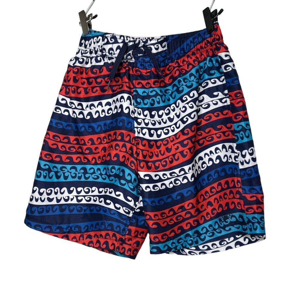 Speedo Wave Pattern Red White Blue Swim Shorts Trunkc New Without Tags Youth XL